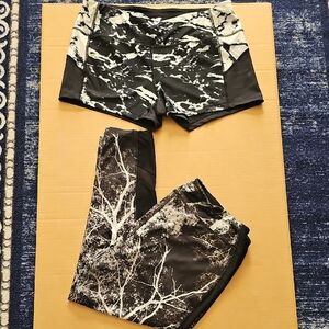 Avia Black and White Activewear Set Capris & Shorts Stretchy Black White LARGE